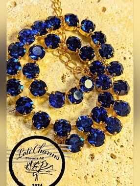 Deep Blue Velvet Crystal In Classic Tennis Necklace in 14k Gold Plated or Silver